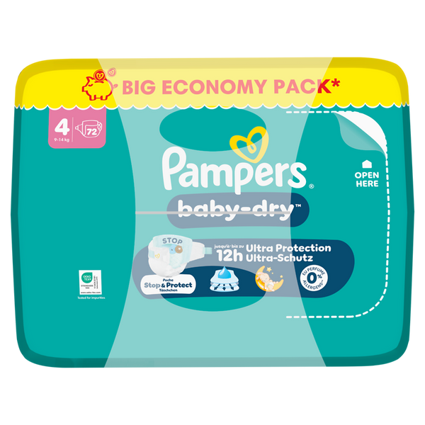 PAMPERS Baby Dry Windeln Größe 4, Maxi 9-14 kg, Packungsgröße wählbar