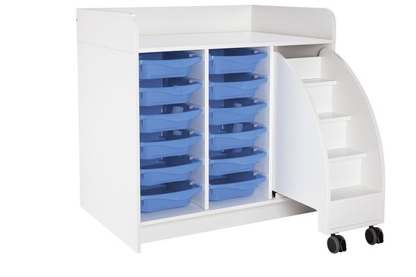 Wickelkommode mit Trittleiter und 12 Boxen, 104 cm Breite