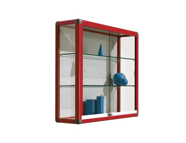 Vitrine, Glasvitrine, Wandvitrine, Rotrahmen, Regalaufsatz