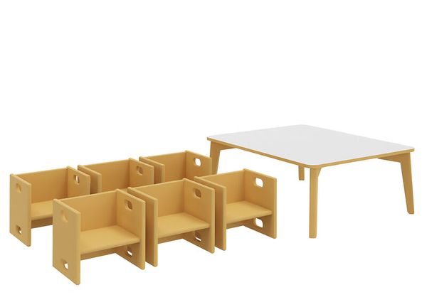 DECOR Set für Krippengruppen, Buche, 1 Tisch + 6 Wandelstühle