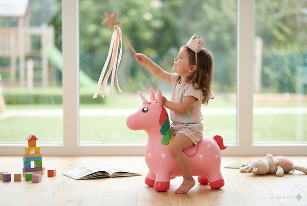 Kinderreitstier, Riesen-Springpferd, Spielzubehör, Rosa Spielzeugfigur, Schnurzauberstab