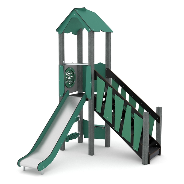 Spielturm, Kletterturm, Rutsche, Grün, Holzwerkstoff