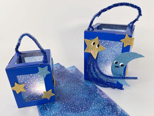 Blau, Geschenkbox, Sterne, Mond, Glitzer