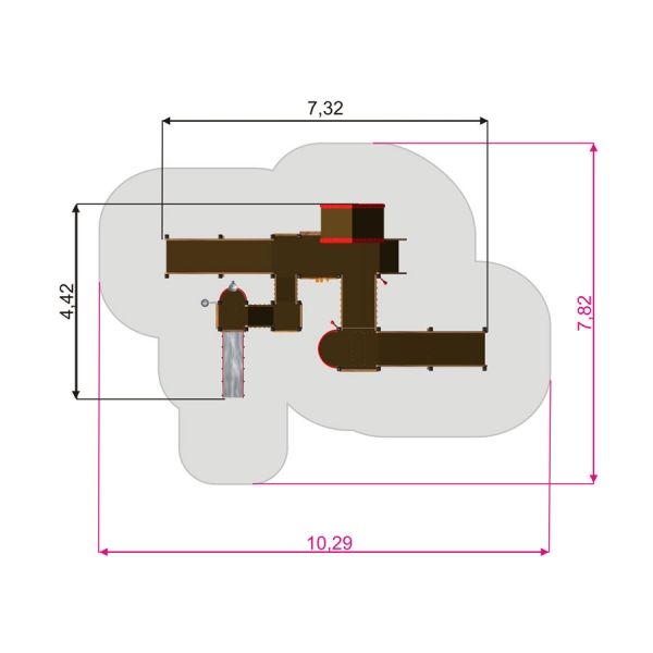 konstruktion, diagramm, braune komponenten, abmessungen, überlagerung silhouetten