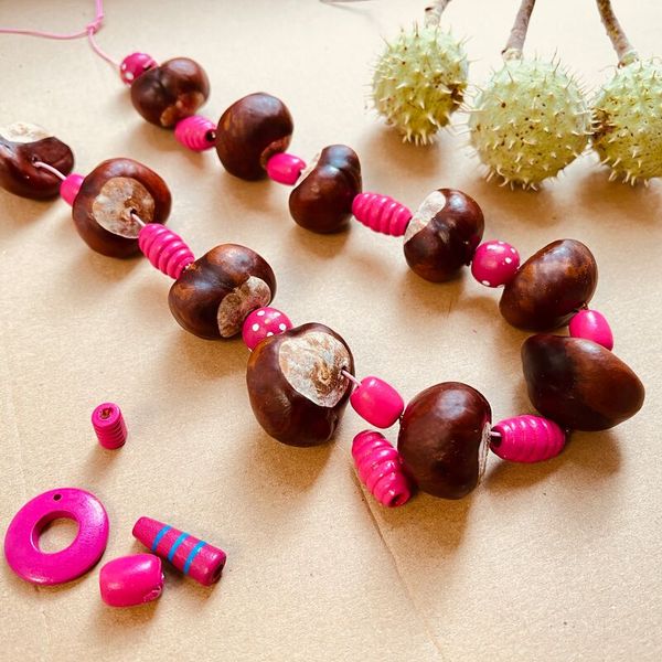 Holzperlen, Kette, Beads, pink, kreativeschmuck