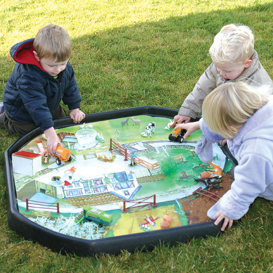 Kinderspielzeug, Bauspiel, Sandkastenbahn, Miniature Landschaft, Pferdefiguren