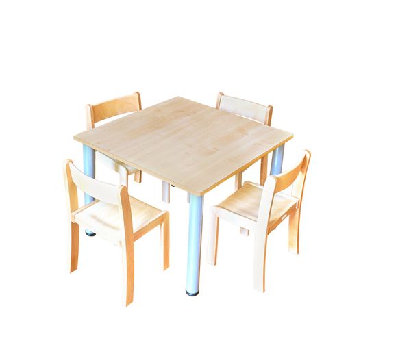 Tisch-Stuhl-Kombination Quadra zargenlos, Buche hell, Metallbeine feststehend Tisch-Stuhl-Kombination Quadra zargenlos, Buche hell, Metallbeine feststehend