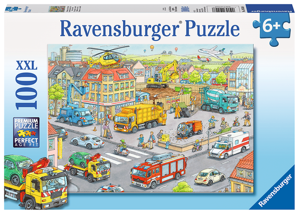 RAVENSBURGER XXL Kinderpuzzle - Fahrzeuge in der Stadt, 100 XXL-Teile, ab 6 Jahre