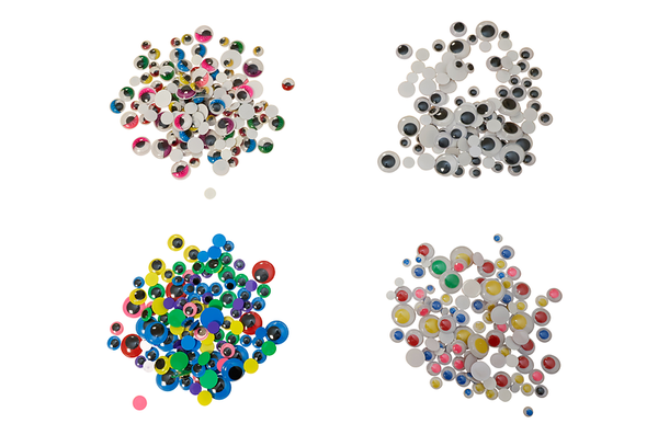 Wackelaugensortiment, 4 Designs, 9,5 - 19 mm, 500 Stück