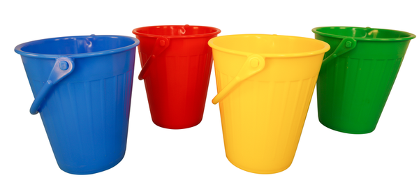 plastic bucket, colorful bucket, multicolor, handle bucket, toy bucket