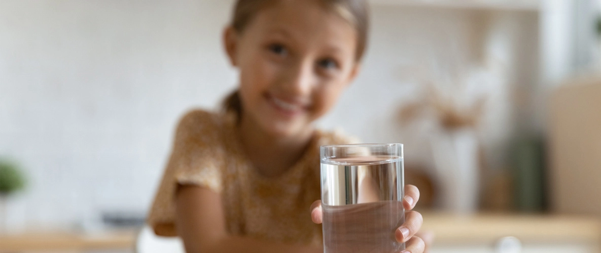 Mädchen mit einem Glas Wasser in der Hand