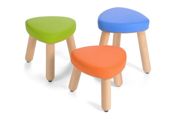 Hocker, Kindersitz, Holzbeine, bunter Bezug, Dreier-Set