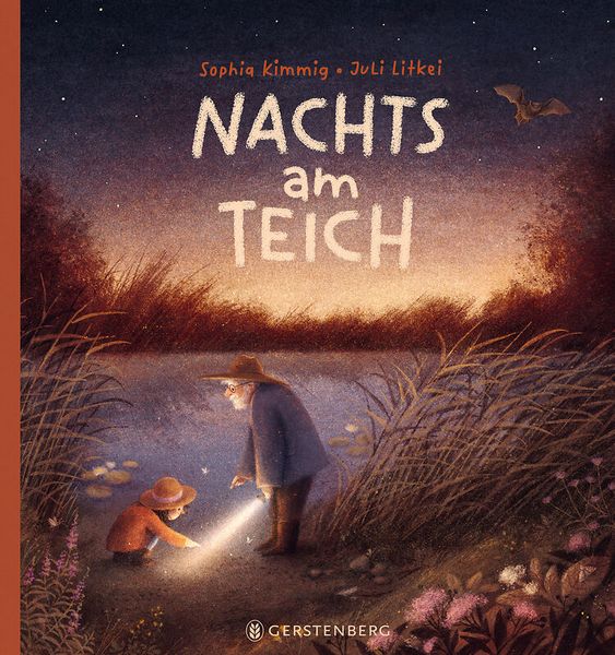 Kinderbuch, Nachtlandschaft, Teich, Fischer, Laterne