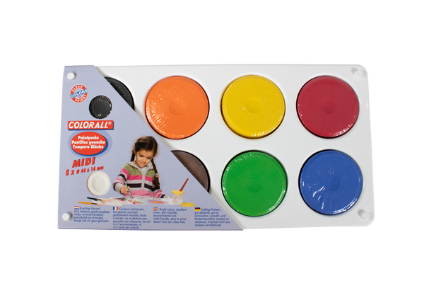 ELVIRAS 8er Tempera-Palette, befüllt mit 44mm Blöcken