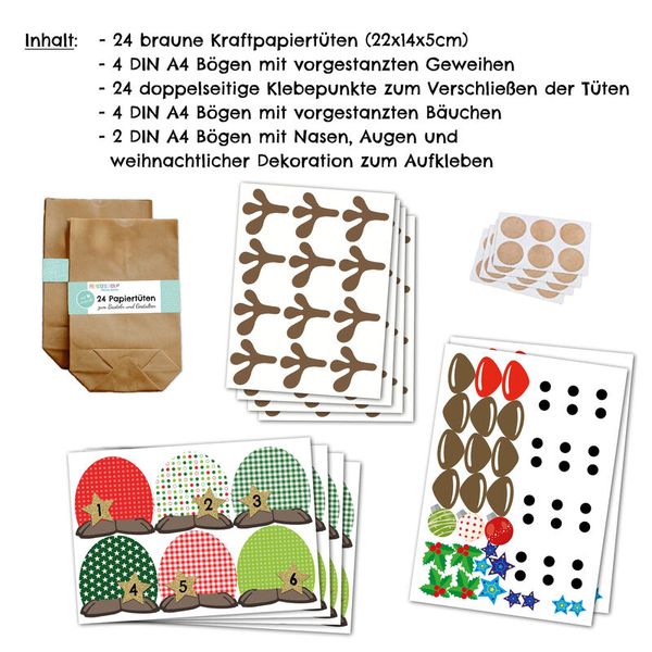 Geschenktüte "Rentier", 24 Sets (SONDERANGEBOT)