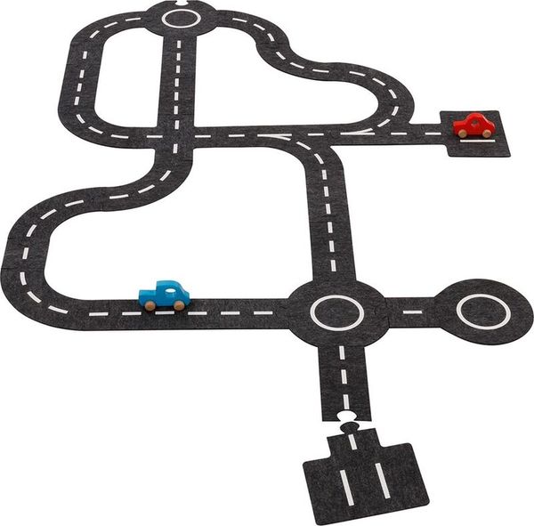GOKI Spielstraße aus Filz, 28-teilig inkl. 2 Holzautos GOKI Spielstraße aus Filz, 28-teilig inkl. 2 Holzautos