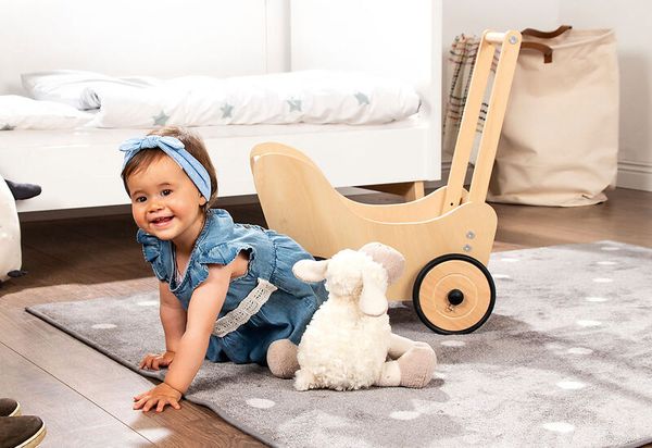 baby, kind, mädchen, denim, plüschspielzeug