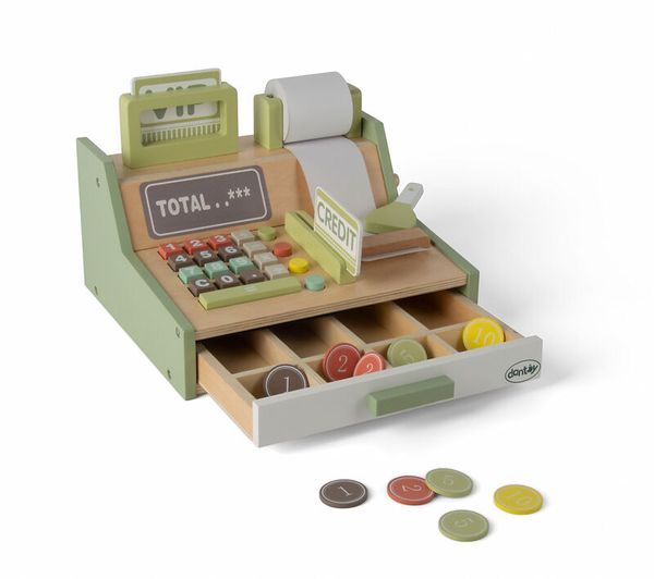 DANTOY Spielkasse Wood mit Spielgeld, 17 Teile, ab 3 Jahre