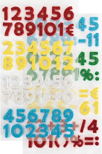 FOLIA Moosgummi Glitter-Zahlen, selbstklebend, 100 Stück