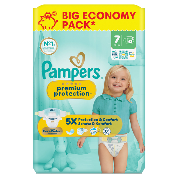 PAMPERS Premium Protection Windeln Größe 7, Extra Large 15+ kg, 42 Stück