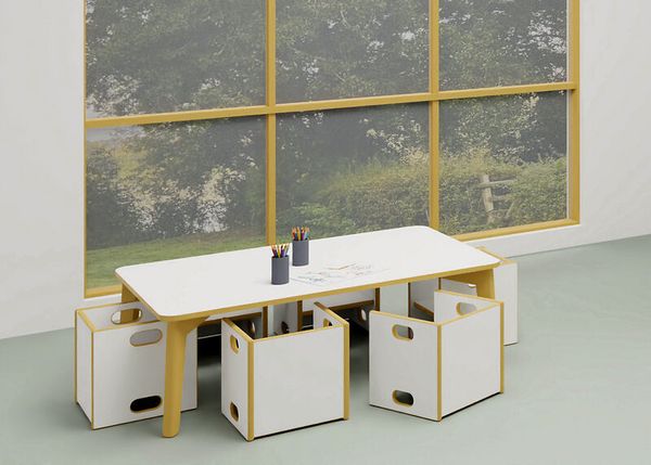 DECOR Set für Krippengruppen, weiß, 1 Tisch + 6 Wandelstühle