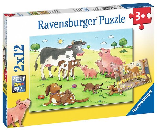 RAVENSBURGER Puzzle Glückliche Tierfamilien, 2 x 12 Teile, ab 3 Jahre