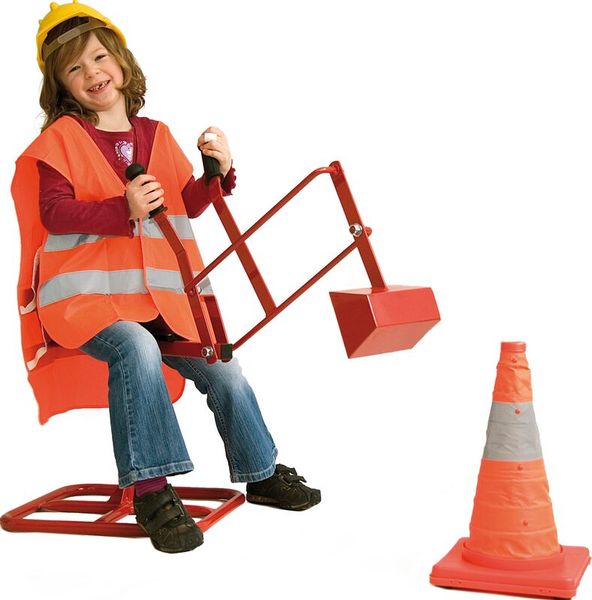 Kinderhelm, Sicherheitsweste, Warnweste, Schaufel, Baustellenkegel