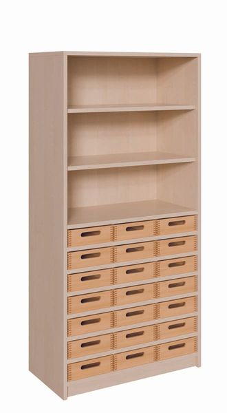 Schrank mit 21 flachen Massivholzkästen (B/H/T: 78 x 160 x 40 cm)