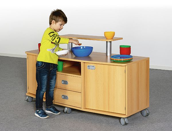 Kinderküche, Holz, Küchenspiel, Küche mit Rollen, Holzspielzeug