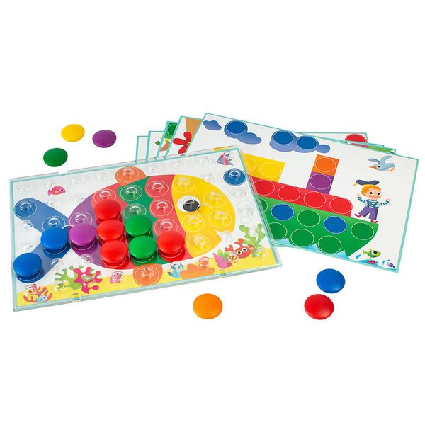 Lernspiel, Mikado?, Memory?, Bunte Scheiben, Spielbrett, Stückchen, Farbmarker