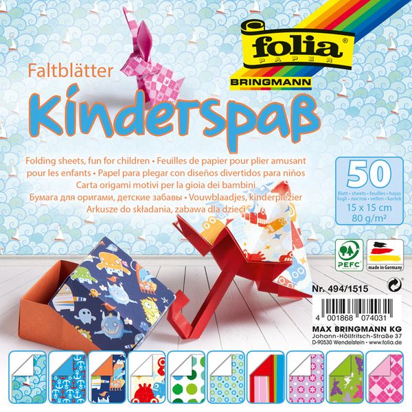 Origamipapier Kinderspaß, 15x15 cm, 50 Blatt
