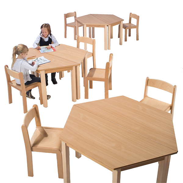 Trapeztisch, 140x70 cm, Dekor Birke, Zarge, Tischbeine aus Holz Sperrholz, Holz, Tabelle, Esstisch, Stuhl