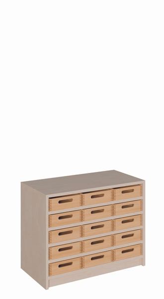 Schrank mit 15 flachen Massivholzkästen (B/H/T: 78 x 60 x 40 cm)