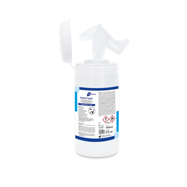 Medizid Rapid+ Desinfektionstücher, VAH zertifiziert, 1x150 Stück in der Spenderdose  Medizid Rapid+ Desinfektionstücher, VAH zertifiziert, 1x150 Stück in der Spenderdose