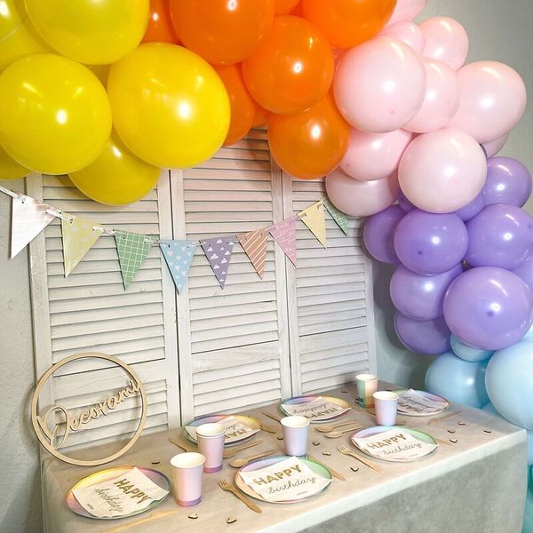 Ballonbogen, Partydeko, Geburtstag, Pastellfarben, Tischdeko