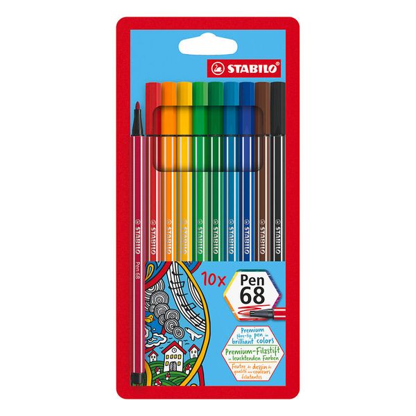 STABILO Faserschreiber Pen 68, 1 mm Strichstärke, farbig sortiert, 10 Stück
