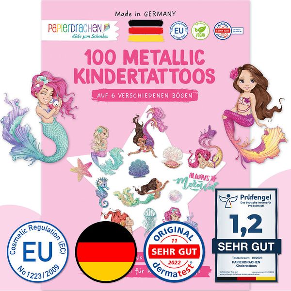 100 Kindertattoos zum Aufkleben - Glitzer Tattoo Set Meerjungfrauen (SONDERANGEBOT)