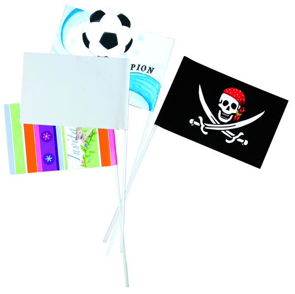 Papierfähnchen, DIN A5, Stablänge 40cm, weiß Papierfähnchen, DIN A5, Stablänge 40cm, weiß