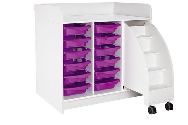 Wickelkommode mit Trittleiter und 12 Boxen, 104 cm Breite Wickelkommode mit Trittleiter und 12 Boxen, 104 cm Breite