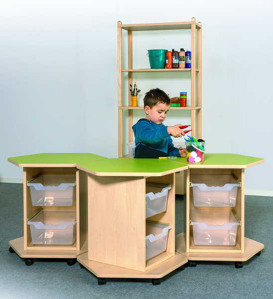 Kinderspieltisch, Holztisch, Spieltisch mit Schubladen, Aufbewahrungskisten, Knick- oder Ecktisch