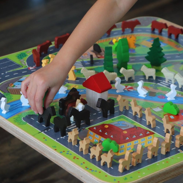 holzspielzeug, puzzle, tiere, siedlung, spielbrett