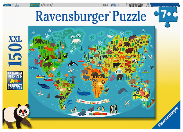 RAVENSBURGER XXL Kinderpuzzle - Tierische Weltkarte, 150 XXL-Teile, ab 7 Jahre