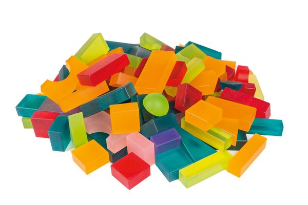 DUSYMA Lumi Licht-Bausteine, bunt, 98 Teile im Holzkasten