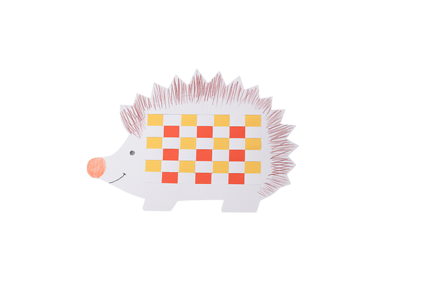 Igel, Pappkunst, buntes Muster, Orangene Nase, Filzstacheln