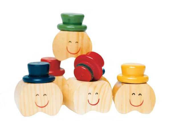 Holzspielzeug, Holzfiguren, Kopfsteckspiel, Puppenkopf, Stapelspielzeug