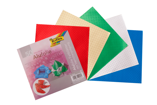 FOLIA Origamipapier Alufolie mit Sternen, 15x15cm, 50 Blatt bunt sortiert