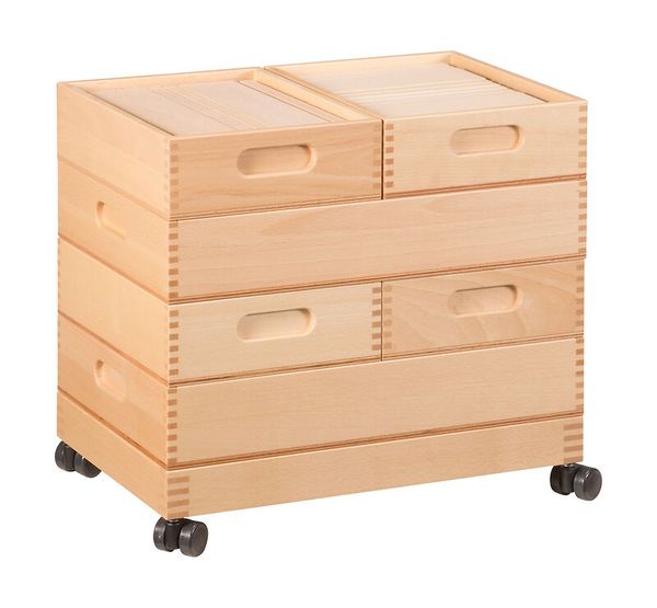 Holzkastenkasten, Holzkommode, Schubladenkasten, Rollen, Naturholz