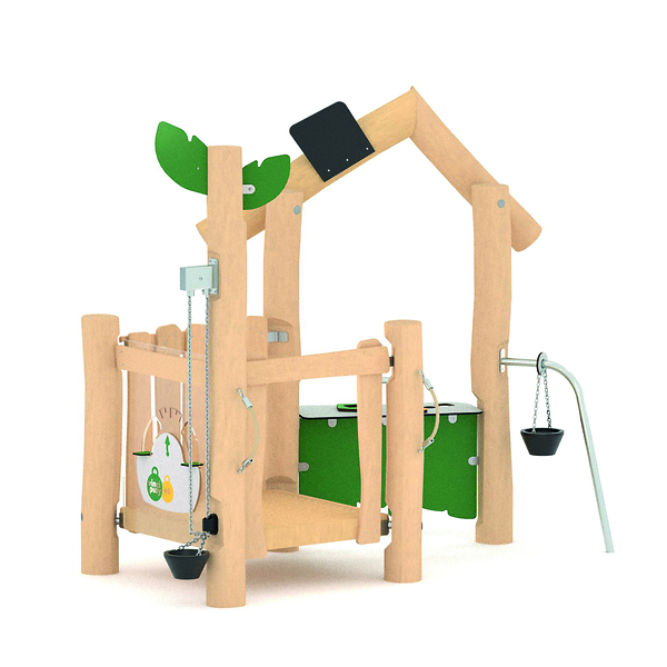 Holzspielgerät, Kletteranlage, Schaukel, Grün, Naturholz