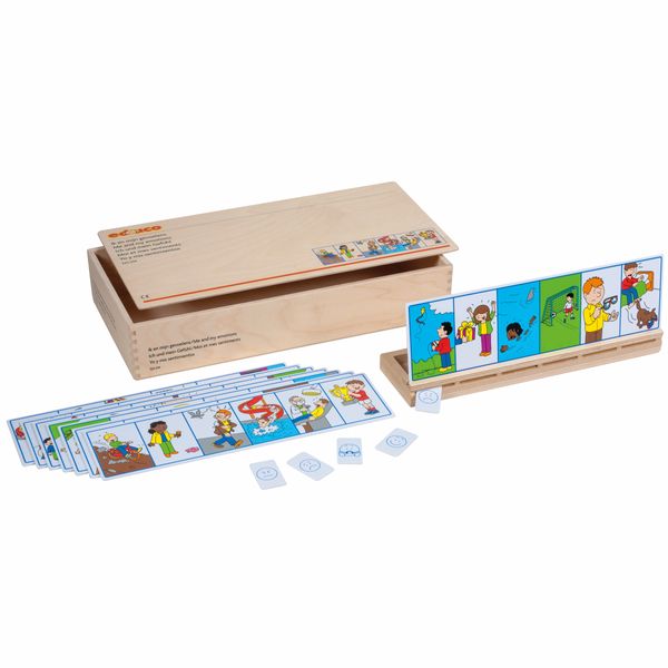 Cardspiel, Brettspiel, Geschichtenkarten, Holzkiste, Karten