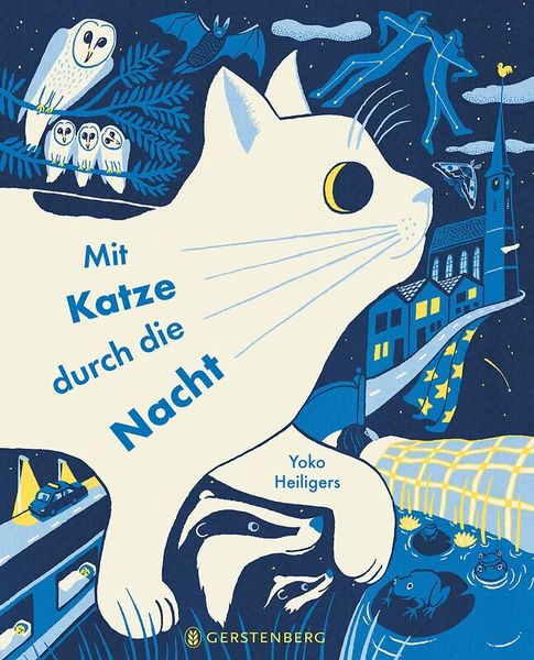 Katze, Nacht, Illustration, Mondschein, Tierwelt